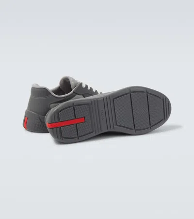 Prada Men's Americas Cup Rubber Trainer Sneakers In Gray