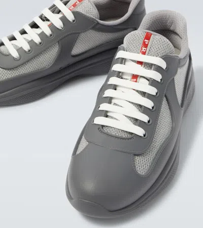 Prada Men's Americas Cup Rubber Trainer Sneakers In Gray