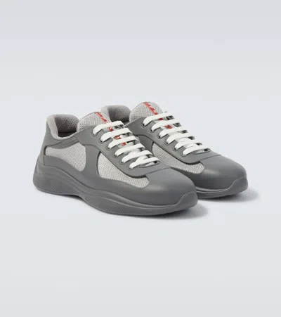 Prada Men's Americas Cup Rubber Trainer Sneakers In Gray