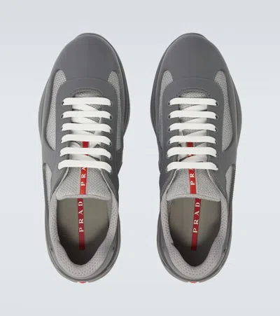 Prada Men's Americas Cup Rubber Trainer Sneakers In Gray