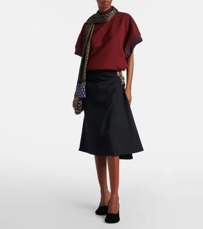 Dries Van Noten Navy Blue Draped Skirt With Brooch In Black