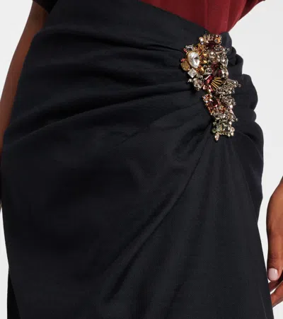 Dries Van Noten Navy Blue Draped Skirt With Brooch In Black