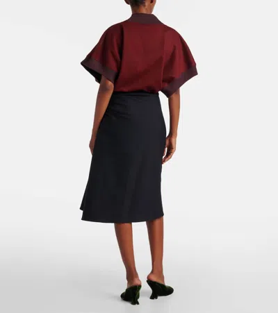 Dries Van Noten Navy Blue Draped Skirt With Brooch In Black