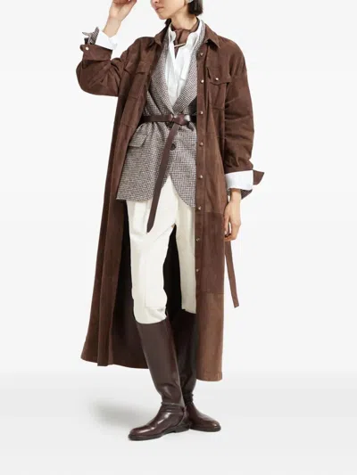 Brunello Cucinelli Women Leather Safari Belted Jacket In Brown