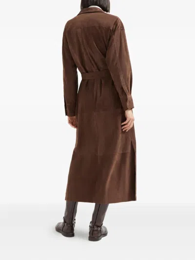 Brunello Cucinelli Women Leather Safari Belted Jacket In Brown