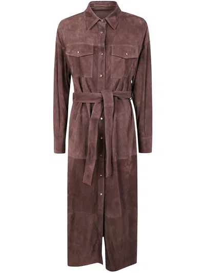 Brunello Cucinelli Women Leather Safari Belted Jacket In Brown