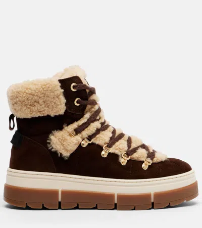 Bogner Vaduz Suede And Shearling Ankle Boots In Multi