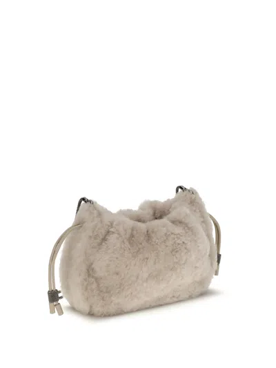 Brunello Cucinelli Women Mellow Mini Shearling Shoulder Bag In Neutral