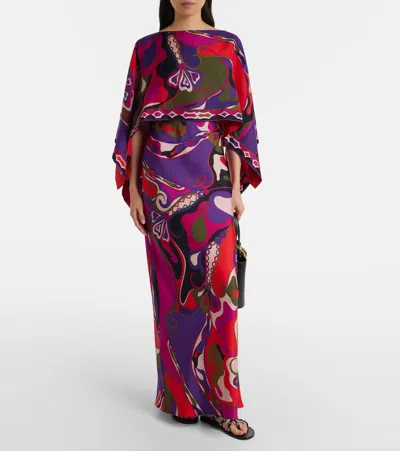 Pucci Orchidee-print Cape-detail Maxi Dress In Multi