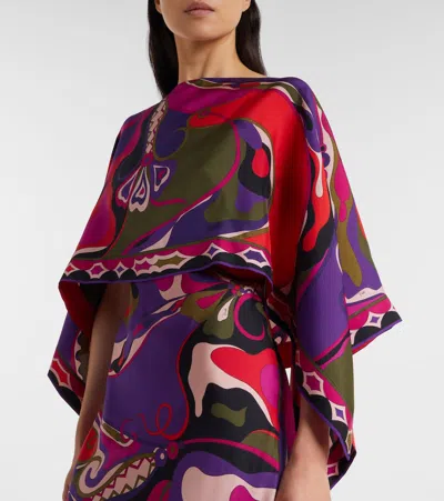 Pucci Orchidee-print Cape-detail Maxi Dress In Multi