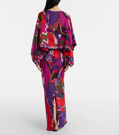 Pucci Orchidee-print Cape-detail Maxi Dress In Multi