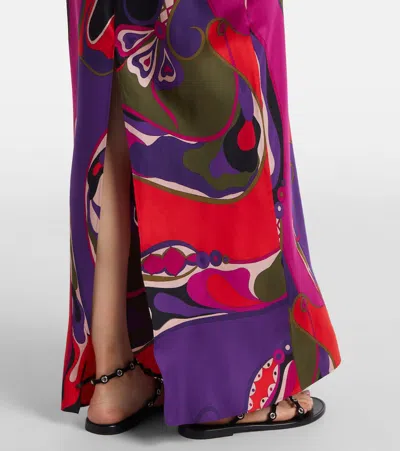 Pucci Orchidee-print Cape-detail Maxi Dress In Multi
