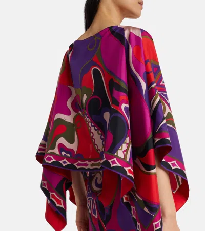 Pucci Orchidee-print Cape-detail Maxi Dress In Multi