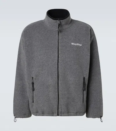 Miu Miu Logo Fleece Sweatshirt In Gray