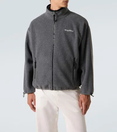 Miu Miu Logo Fleece Sweatshirt In Gray