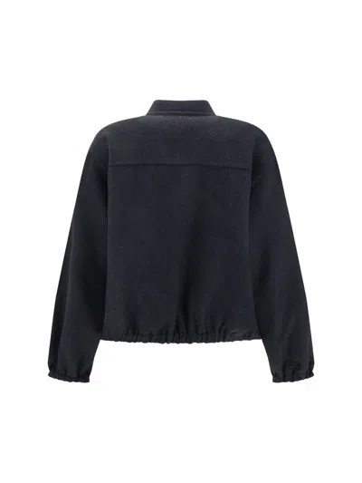 Brunello Cucinelli Oversized Virgin Wool Jacket With Ribbed Collar In Blue