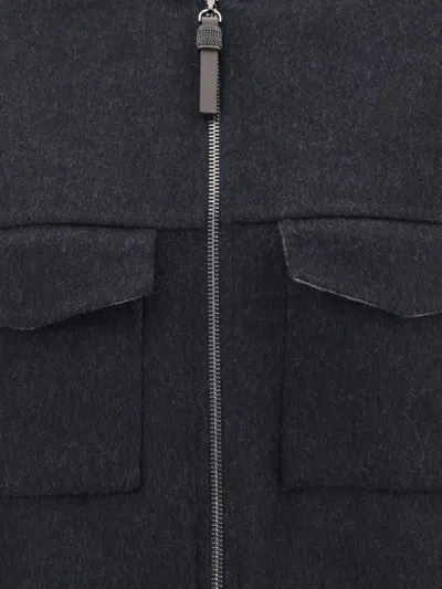 Brunello Cucinelli Oversized Virgin Wool Jacket With Ribbed Collar In Blue