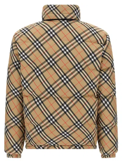 Burberry Beige Check Nylon Reversible Down Puffer Jacket In Brown