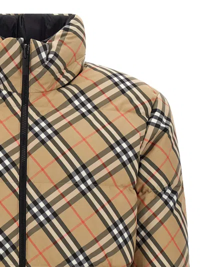 Burberry Beige Check Nylon Reversible Down Puffer Jacket In Brown