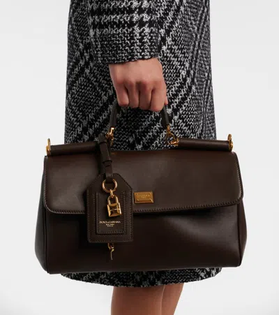 Dolce & Gabbana Brown Handbag With Key And Padlock Detail And Adjustable And Removable Shoulder Strap In Leather Wom In Brown