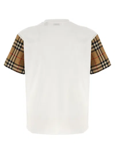 Burberry Women White T-shirt With Vintage Check Motif On The Sleeves In Cotton Woman
