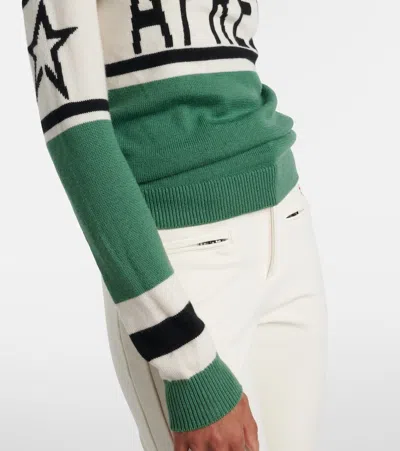Perfect Moment Schild Intarsia Merino Wool Turtleneck Sweater In Green
