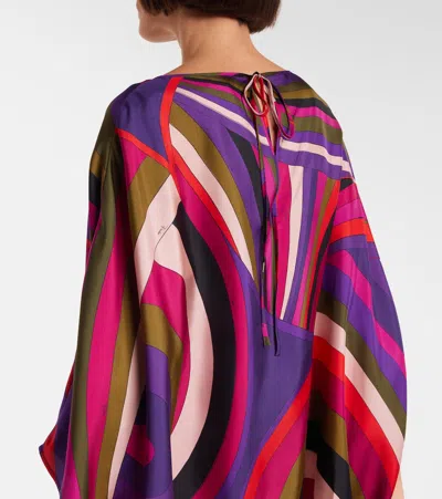 Pucci Iris Print Silk Short Kaftan Clothing In Multi