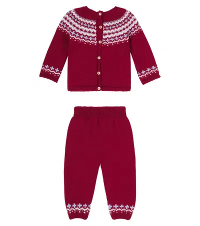 La Coqueta Baby Lyle Wool Sweater And Pants Set In Burgundy