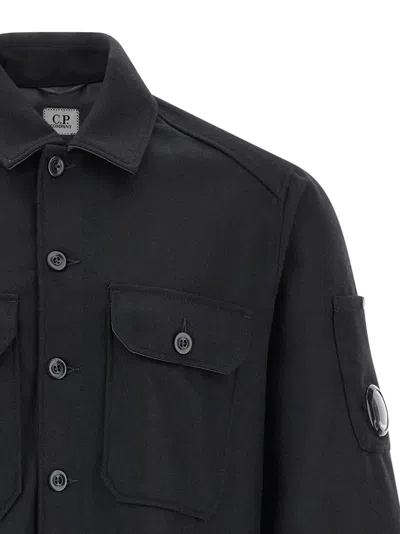 C.p. Company Unlined Wool Overshirt With Classic Shirt Collar In Black