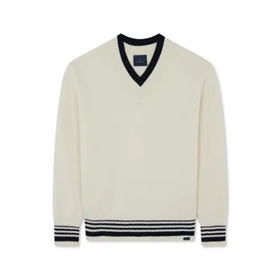 Paul & Shark Sweater In Re-wool With V-neck In White