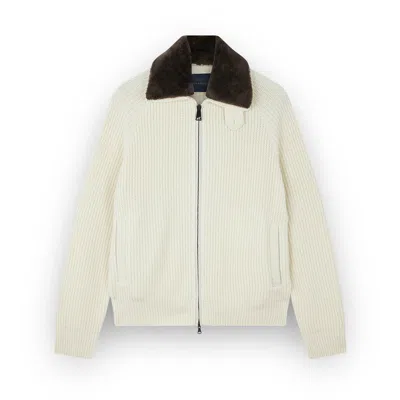 Paul & Shark Re-wool Zip-up Sweater In White