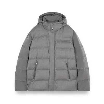 Paul & Shark Wool And Silk Puffer Jacket With Contrast Inserts In Gray