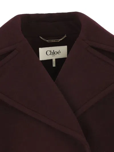 Chloé Women Violet Double-breasted Jacket With Wide Notched Revers And Dropped Shoulders In Wool Ble In Burgundy