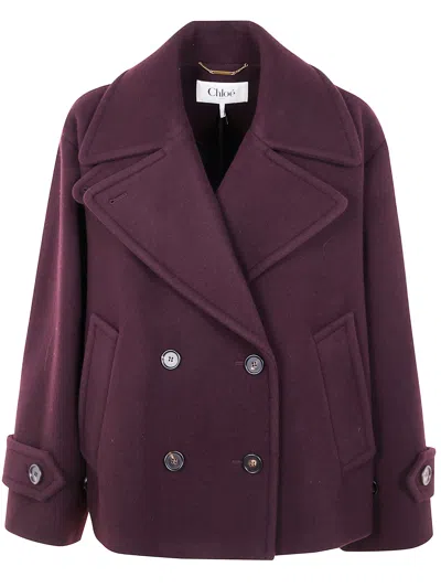 Chloé Women Violet Double-breasted Jacket With Wide Notched Revers And Dropped Shoulders In Wool Ble In Burgundy