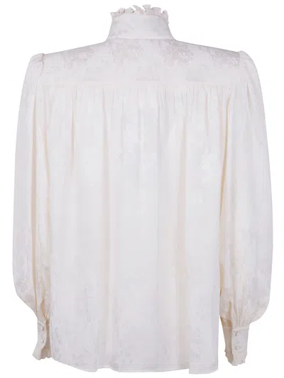 Chloé Floral High Collar Long Sleeve Top In Neutral