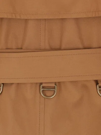 Chloé Double-breasted Leather-trimmed Cotton-gabardine Trench Coat In Brown