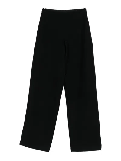 Emporio Armani High-rise Wide-leg Cotton-blend Trousers In Black