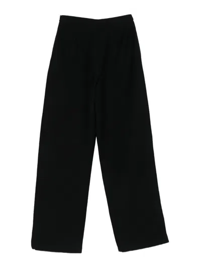 Emporio Armani High-rise Wide-leg Cotton-blend Trousers In Black