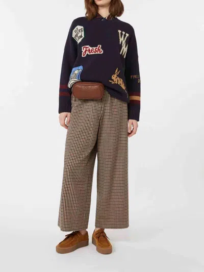 Weekend Max Mara Basketweave Wool And Cotton Trousers In Burgundy