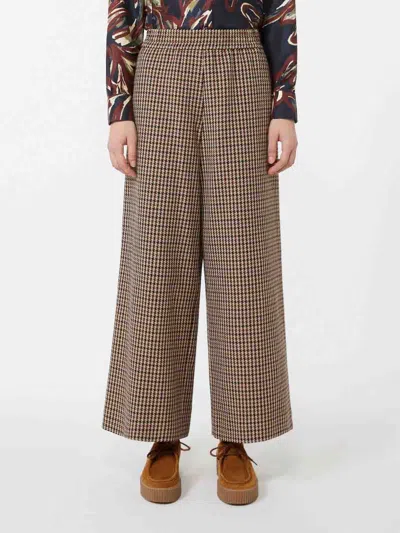 Weekend Max Mara Basketweave Wool And Cotton Trousers In Burgundy