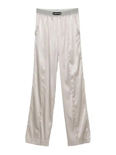 Tom Ford Wide-leg Trousers With Satin Finish In Metallic