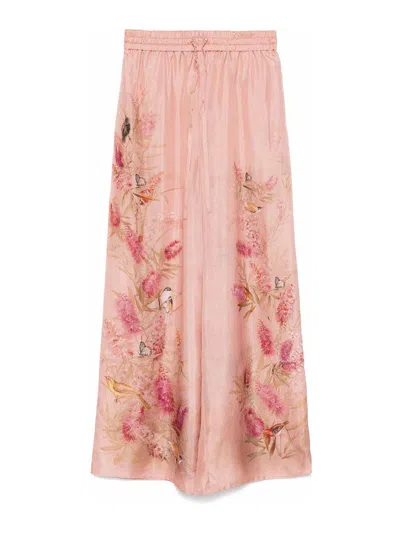 Zimmermann Cascadian Silk Wide Leg Pants In Pink