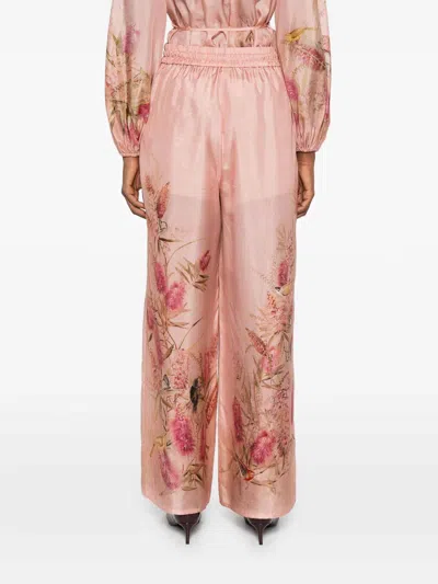 Zimmermann Cascadian Silk Wide Leg Pants In Pink