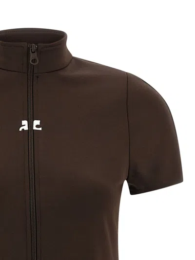 Courrèges Mini Dress With High Collar And Pockets In Brown