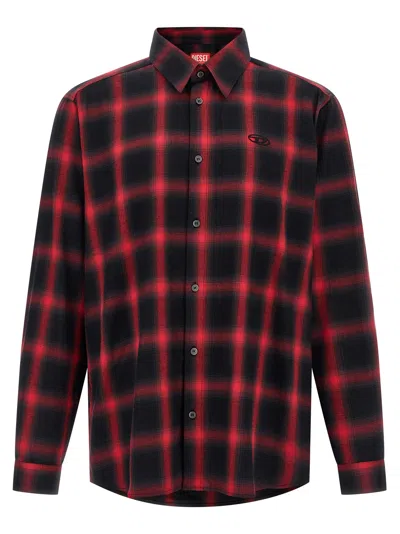 Diesel Button-up Shirt With Bold Checkered Pattern In Black