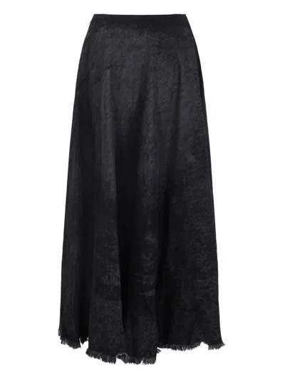 Diesel Full Skirt In Lasered Cotton-hemp Denim In Black