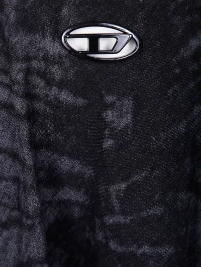 Diesel Full Skirt In Lasered Cotton-hemp Denim In Black