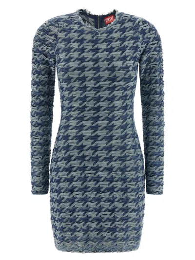 Diesel Women Light Blue Houndstooth Denim M-halma Minidress In Blue