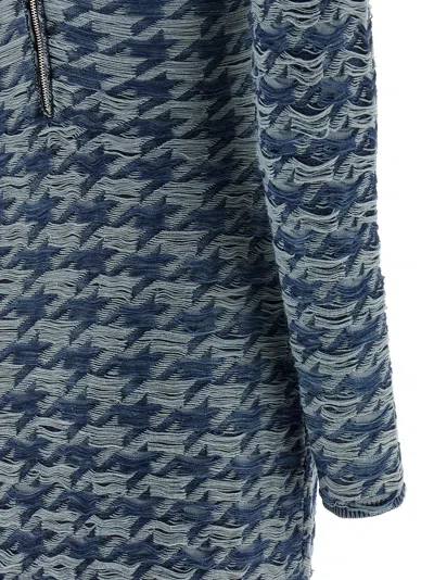 Diesel Women Light Blue Houndstooth Denim M-halma Minidress In Blue