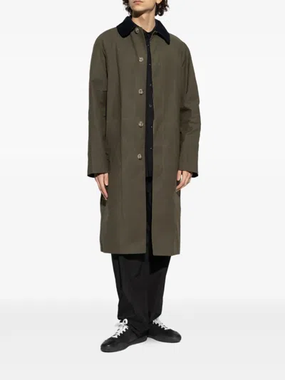 Apc Gaspard Corduroy Collar Coat With Side Pockets In Green